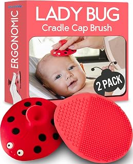 SplashEZ Ladybug Cradle Cap Brush for Babies - Soft Silicone Newborn Scalp Massager & Bath Scrubber, Food-Grade BPA-Free, 2-Pack