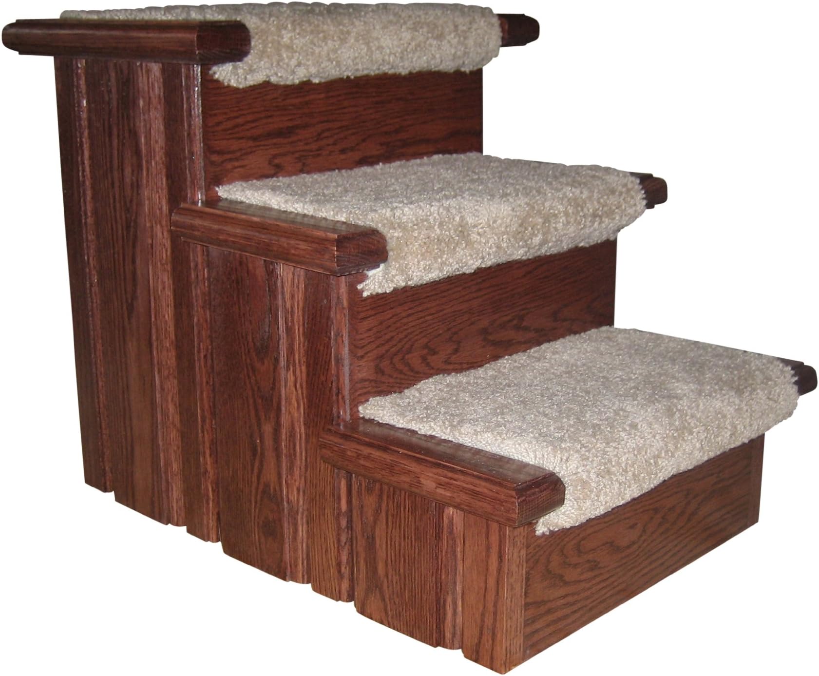 Tall Raised Panel Dog Steps, Carpeted Tread with a Rich Cherry Stain, 17-Inch