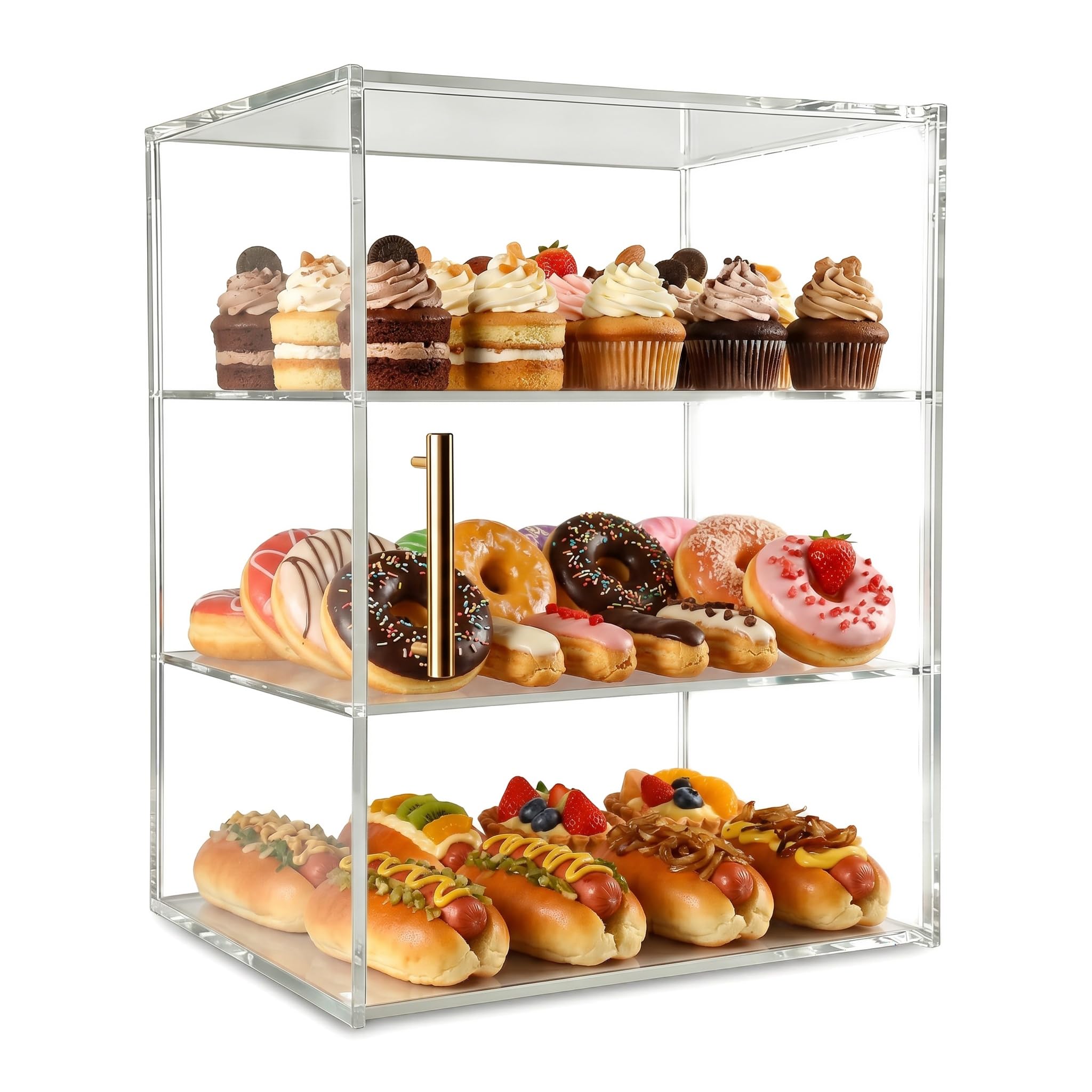 Acryvic Transparent Pastry Display Case, Bread Box & Bakery Display Case For Kitchen Countertop, Acrylic 3-Layers Kitchen Storage For Donut Muffins Croissant, Moreover Condiment Figure And Toiletry Storage