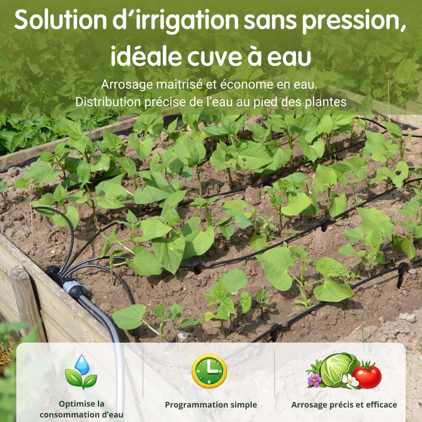 Jardibric - Kit Goutte à Goutte 25 m² Sans Pression 0 Bar - Programmateur - 40 m Tuyau 6 mm - 30 Goutteurs Réglables