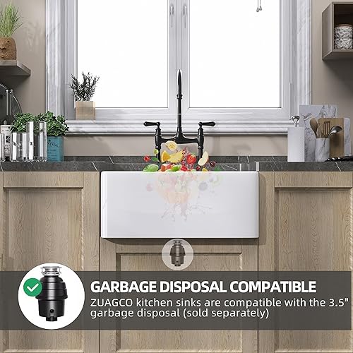 Miniatura 6 de Fregadero pequeño de granja de 24 x 18 pulgadas, delantal de arcilla refractaria blanca, fregadero de cocina empotrado, fregadero profundo de un