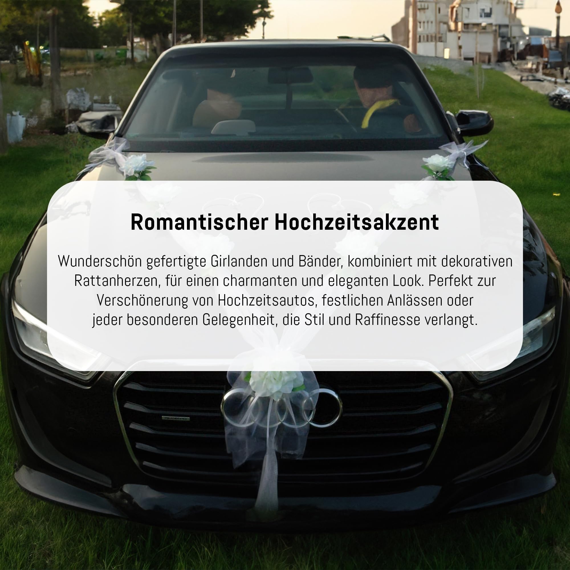 Organza M + de cœurs voiture de mariage bijoux rose décoration décoration auto Bijoux Mariage Car Auto Wedding ratan Guirlande voitures Weiß / Weiß / Weiß