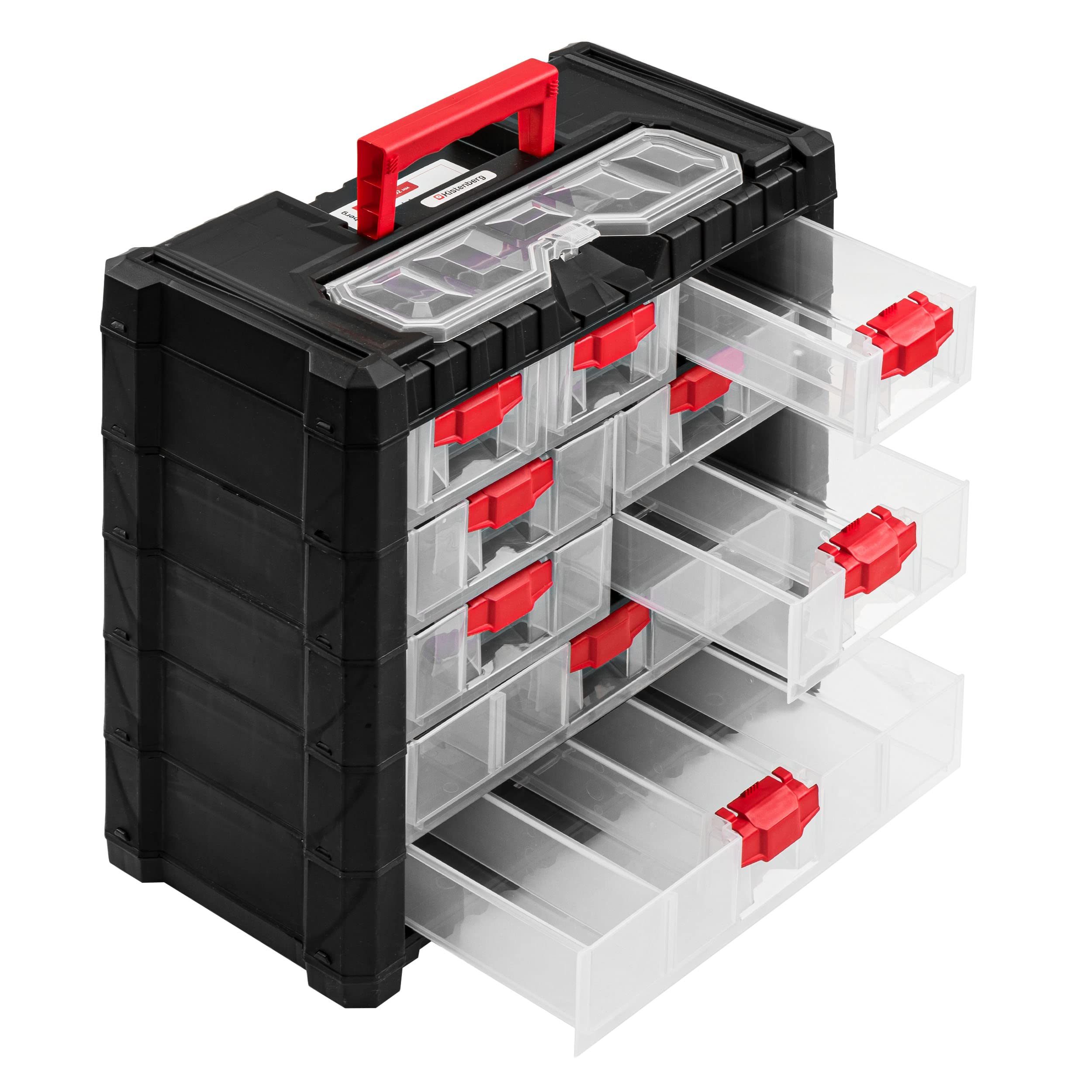 Caja Maleta Taller Maleta Organizador Cajones Organizador de Herramientas Estante Estante Tornillos Plástico Negro Transparente 40 x 20 x 39,2 cm