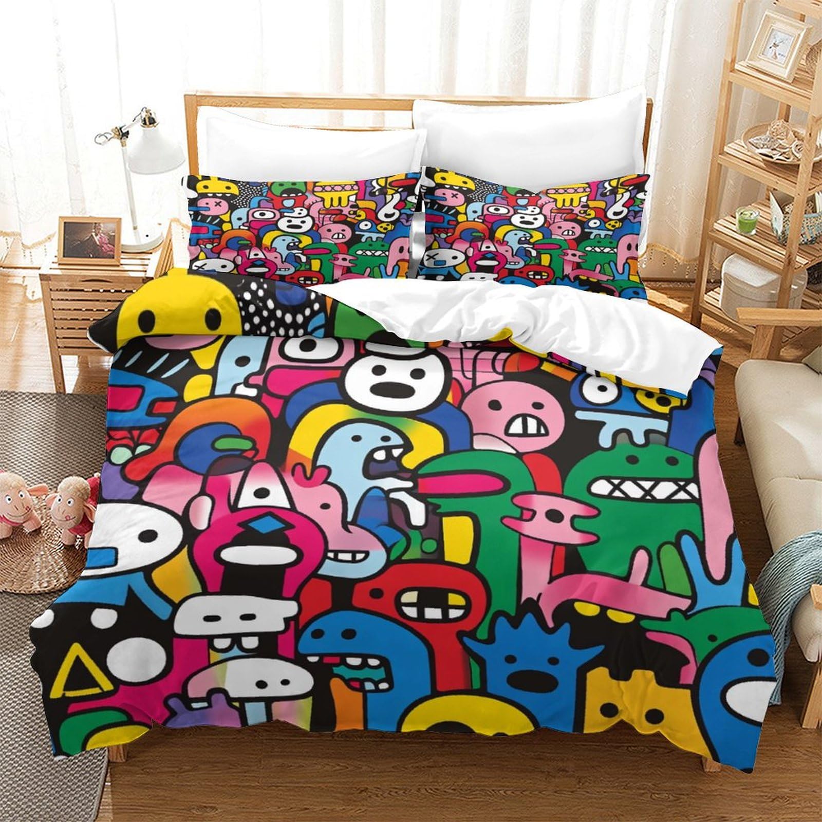 BARDYS Characters Quilt Cover 3D Print Cartoon Duvet Cover for Teens And Adults Comforter Covers with Zipper Closure Bedding Set Soft Microfiber with Pillow Cases 3 Pieces Super King（260x220cm）