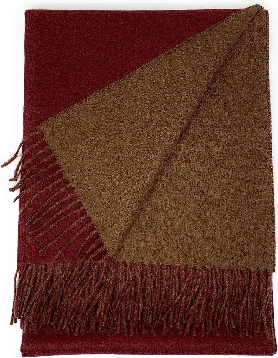 | 100% Baby Alpaca Wool Sofa Throw Blanket - Two Sided, Hypoallergenic & Dye Free - Perfect for Snuggling (Cherry Wood/Pecan)