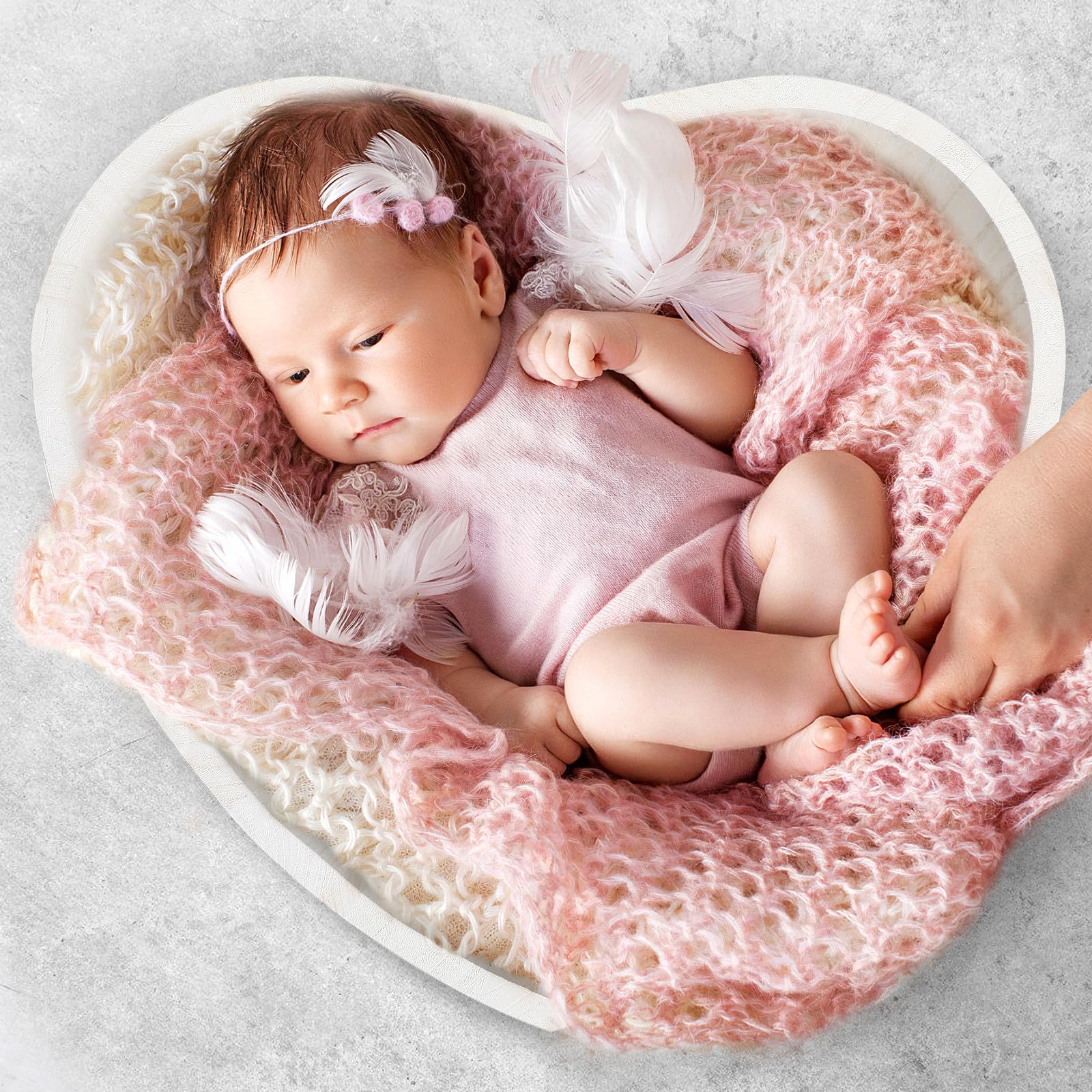 Mipcase Cestino in Legno a Forma di Cuore per Ragazzo Ragazza, Lettino Fotografico Leggero e Compatto per Posa Newborn, Accessorio per Studio Fotografico e Contenitore Portaoggetti