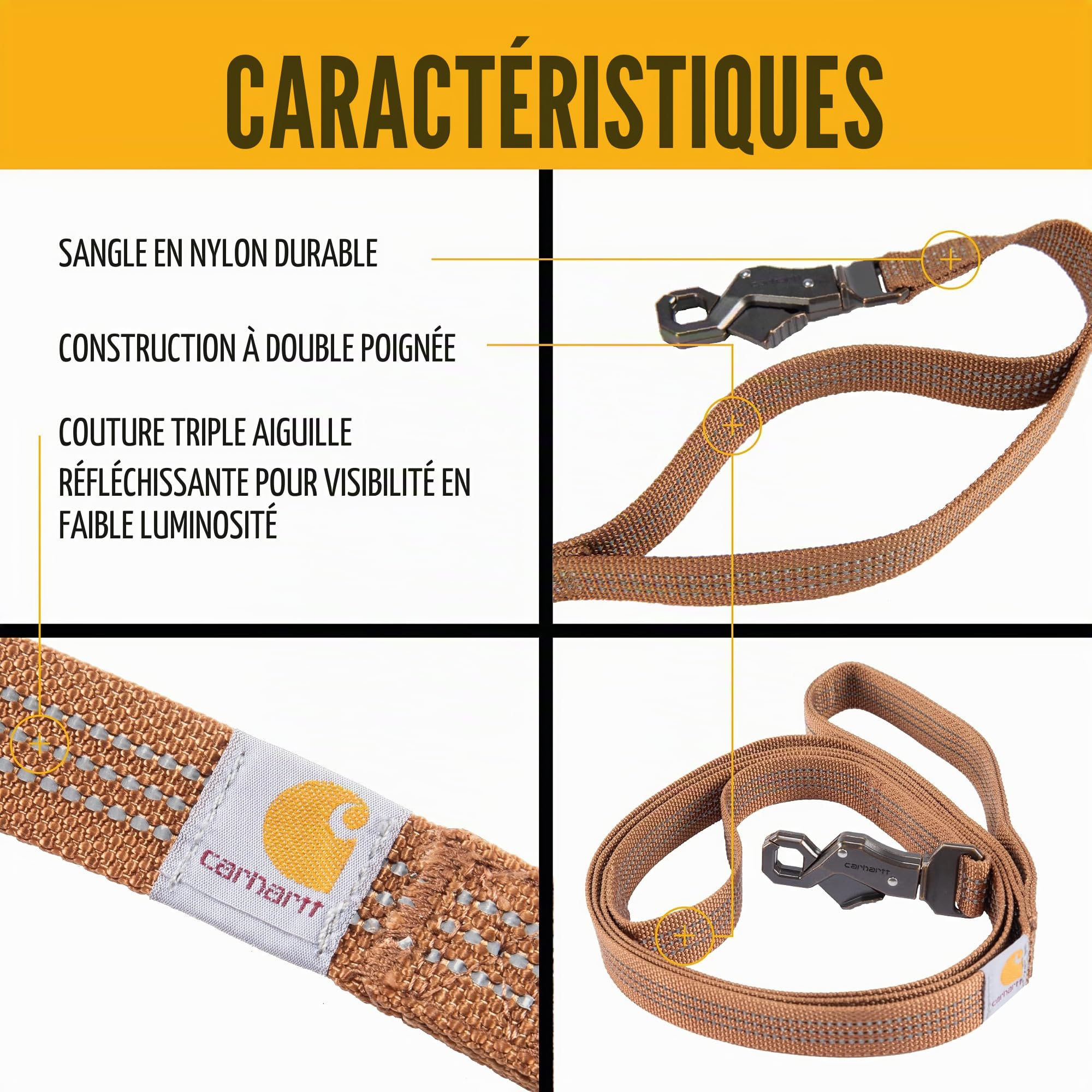 Carhartt Laisse pour Chien à Double poignée, Tissu Durable 600 Deniers avec Anneau en D en métal réglable, vin foncé, Taille L