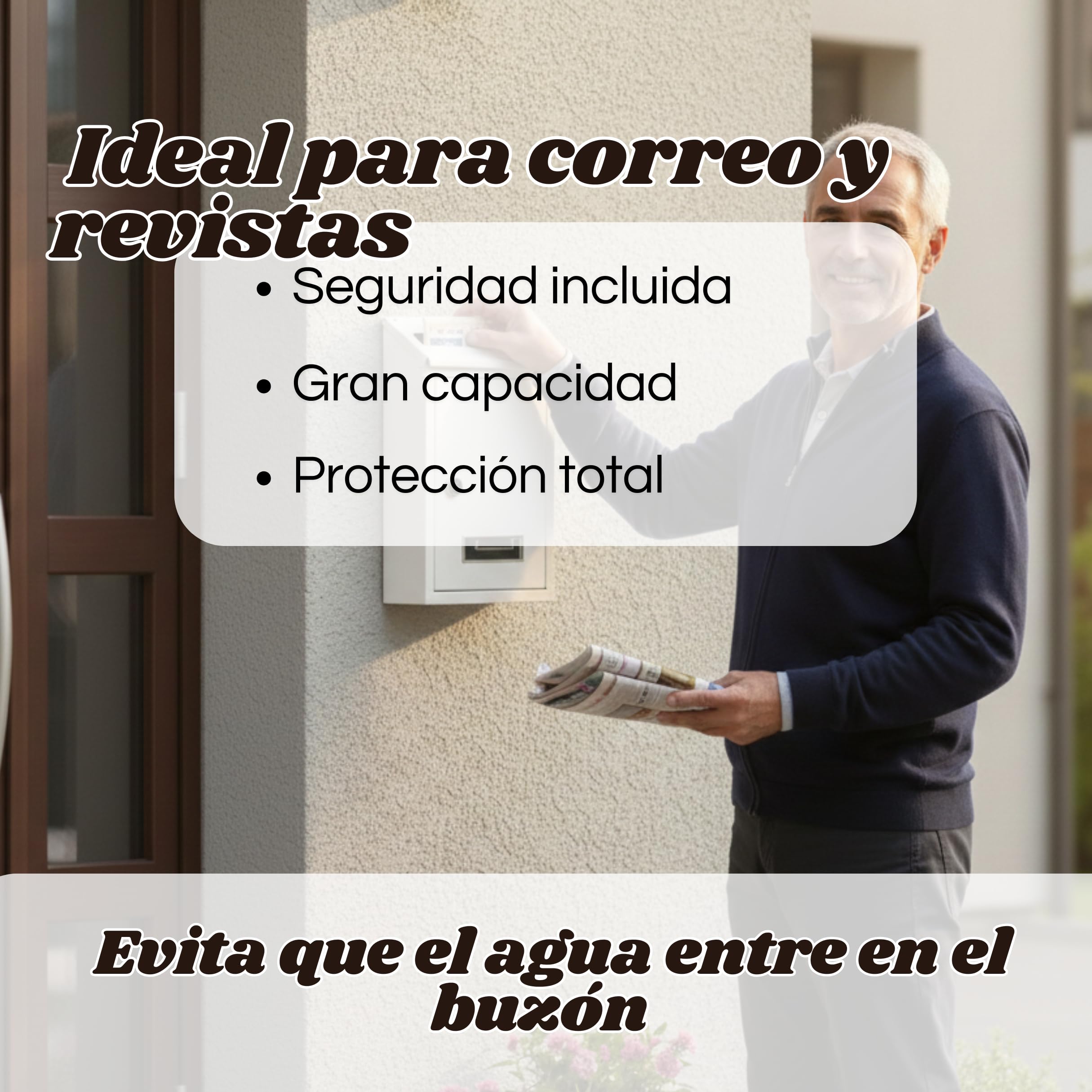 WEIDA Buzón Exterior de Acero INOX | Buzones de Correos Exterior Resistentes a Corrosión, Compactos 21,7x30x7 cm | Buzón de Pared con Tapa Protectora y Cerradura Lateral con Llave (Blanco Metalizado)