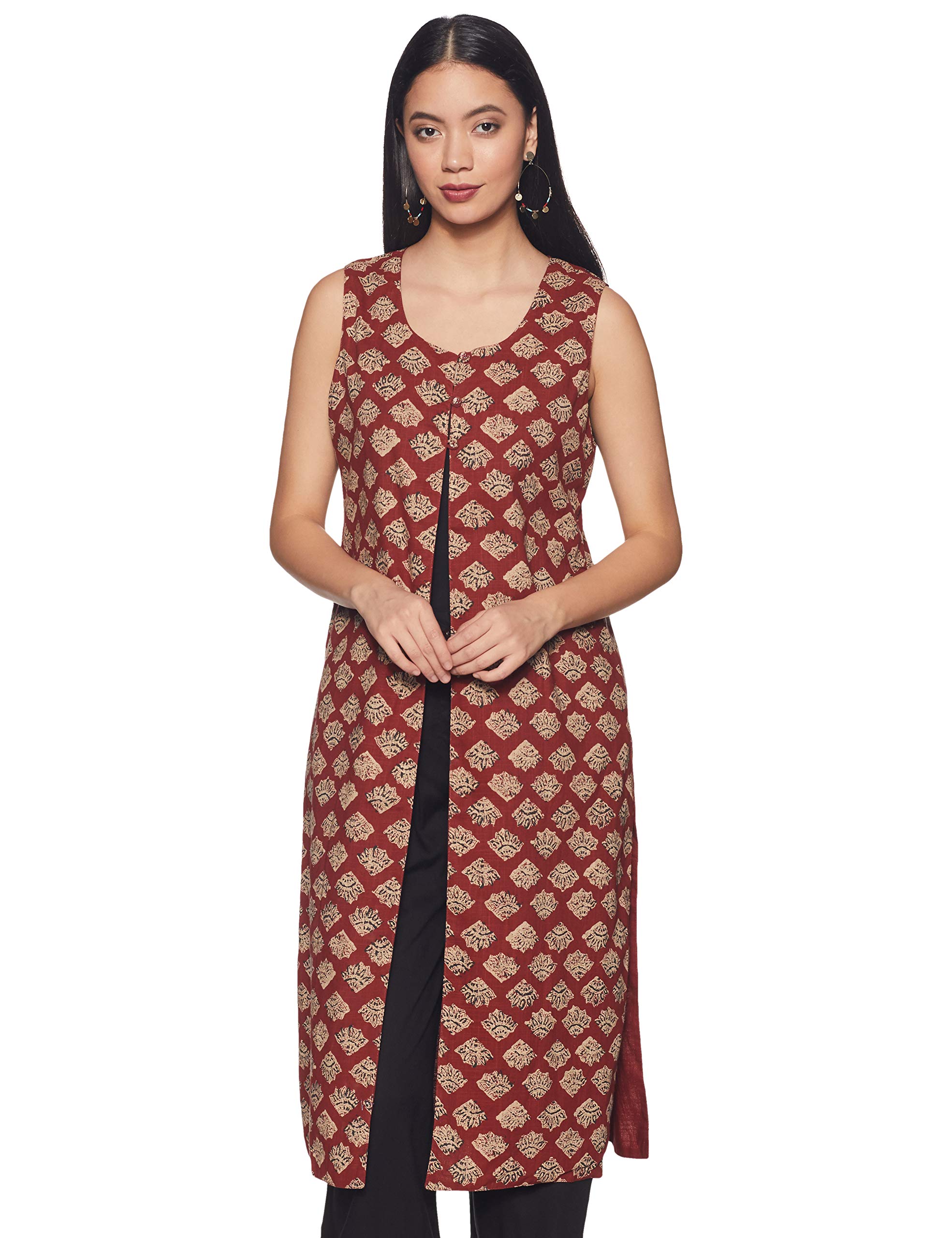 Rangriti Maroon Cotton And Cambric Straight Jacket For Women in maroon