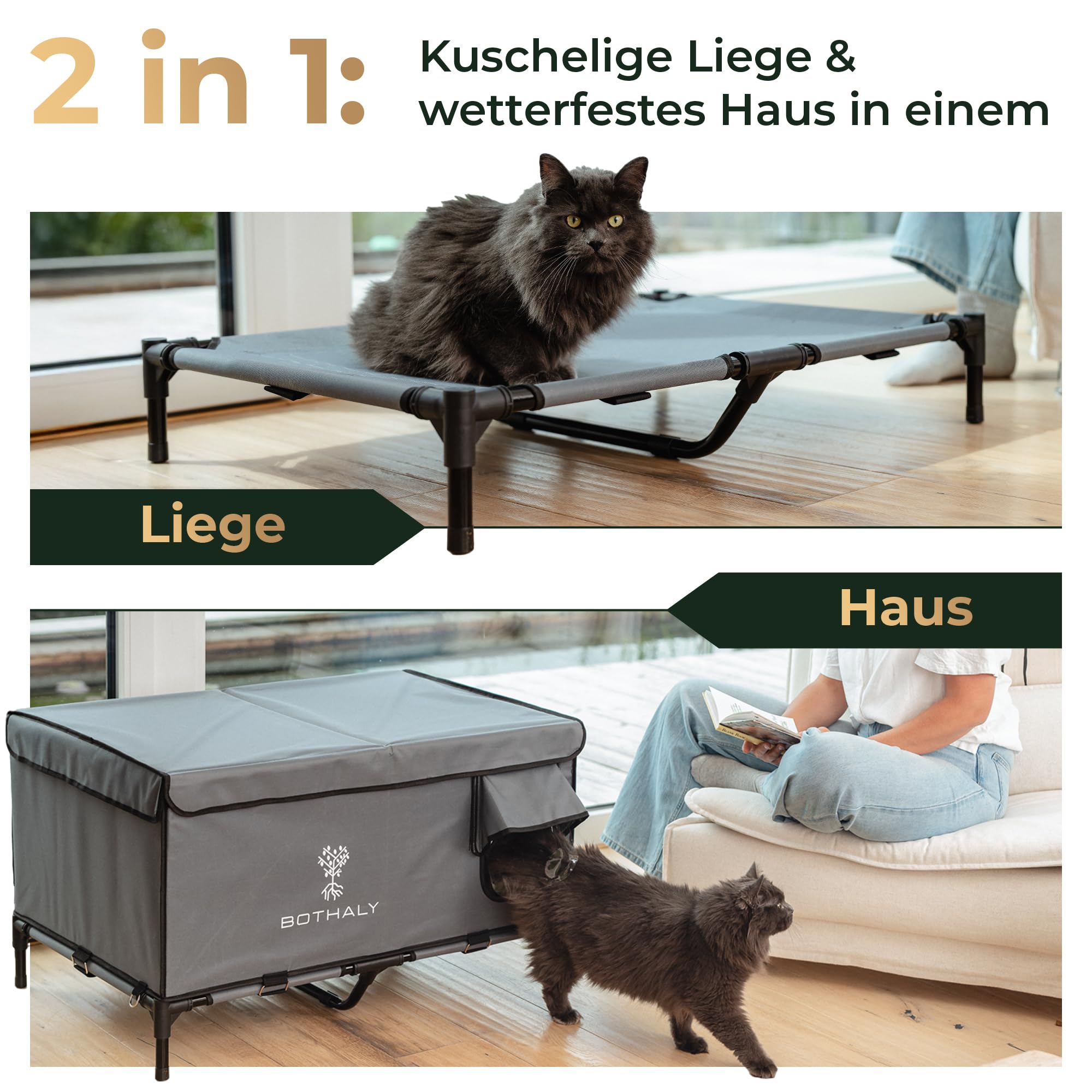 Katzenhaus Outdoor Winterfest [XXL] 2in1 Faltbar Katzenhöhle für Garten, Reisen, als Hundehütte Outdoor, Hundehöhle, Indoor, Isoliert, Wetterfest