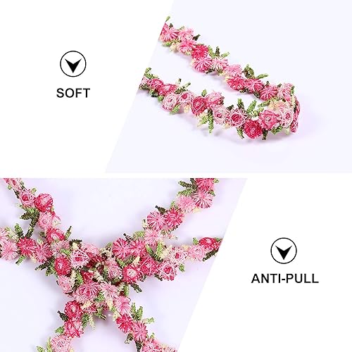 Miniatura 4 de EXCEART Cinta floral de encaje rosa DIY apliques de boda para manualidades de costura 14.8 ft (rojo)