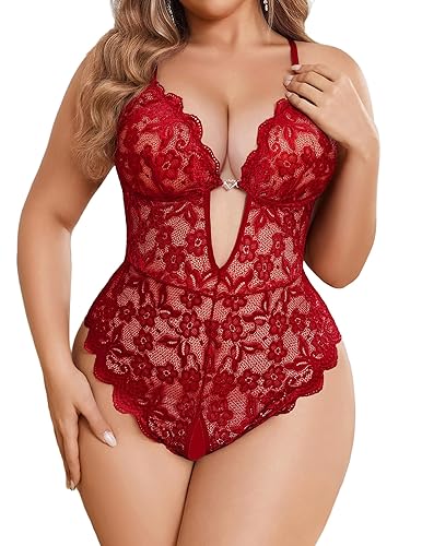 Avidlove Women Plus Size Lingerie Lace Teddy Deep V Lingerie Bodysuit One Piece Babydoll 14-22 Plus