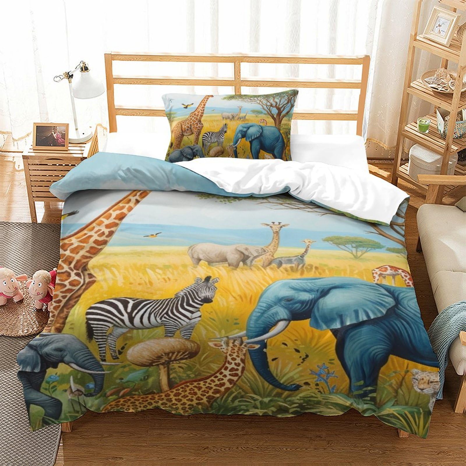 Chambre enfant parure de lit animaux jungle 135x200cm housse couette