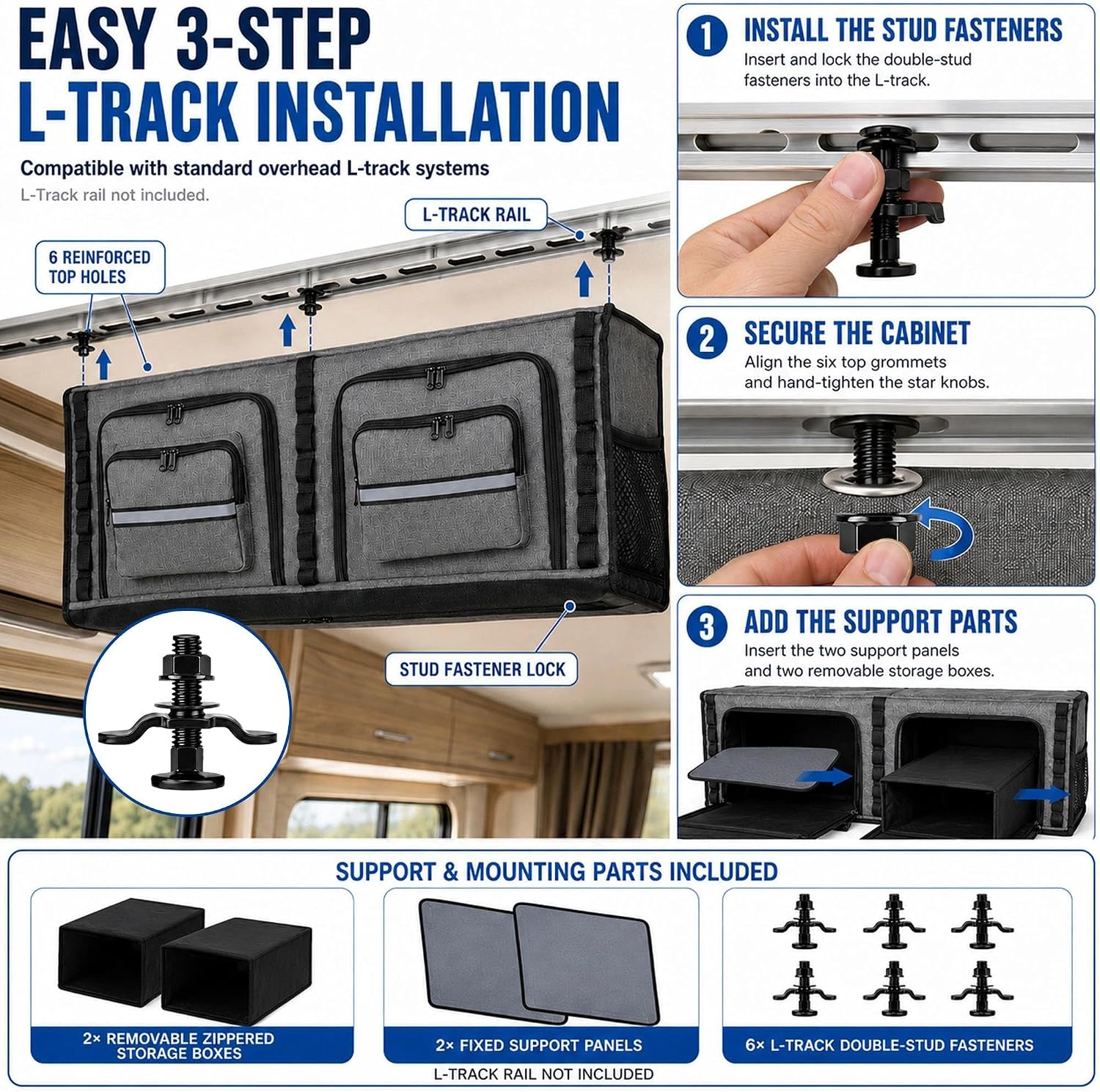 36" RV Overhead Soft-Sided Storage Cabinet RV Wall Storage Organizer