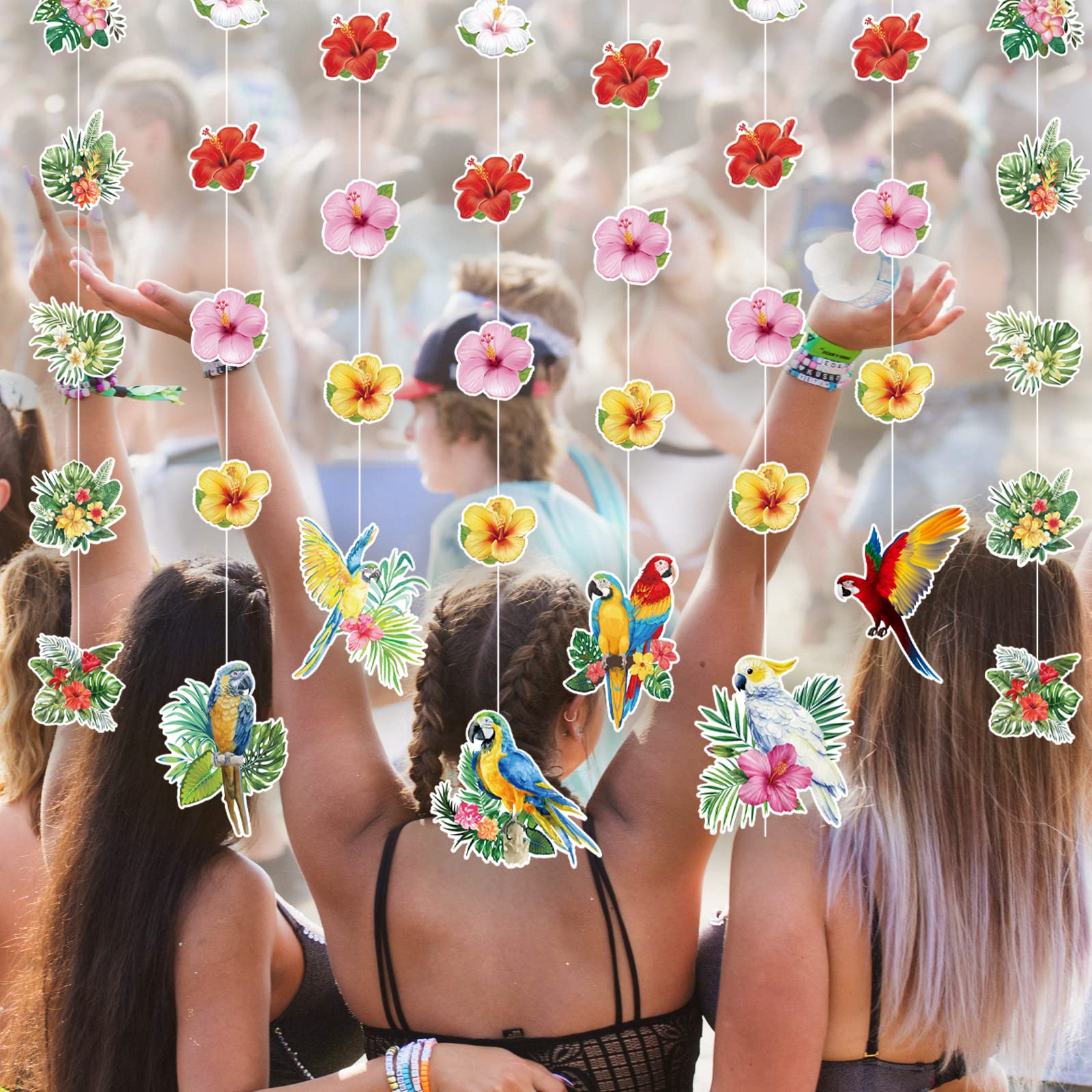 Tropical Party Banners Decorations Palm Leaf Garlands Green Hawaiian Luau  Party Decorations Green Leaves Theme Banners, image size:1600x1600