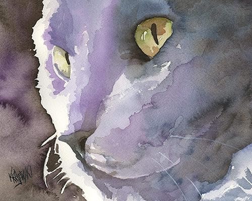 Russian Blue Cat Art Print  Russian Blue Cat Gifts  From Original Watercolor Painting by Ron Krajewski  Hand Signed in 8x10 and 11x14 Sizes