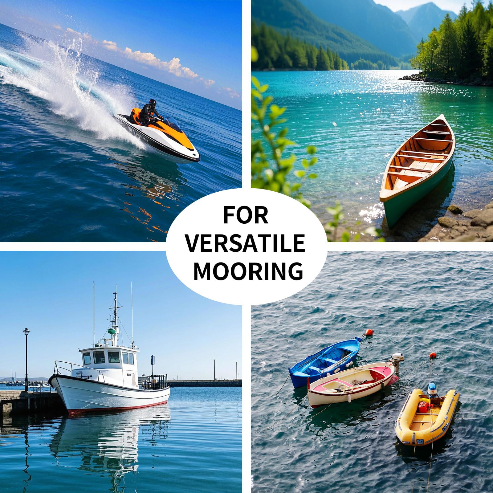 Set di 2 corde elastiche verdi e gialle con doppi ganci e tubi galleggianti, ad alta visibilità, per moto d'acqua, pontone, kayak, da 1,2 m a 1,7 m, acciaio inossidabile 316, ammortizzanti