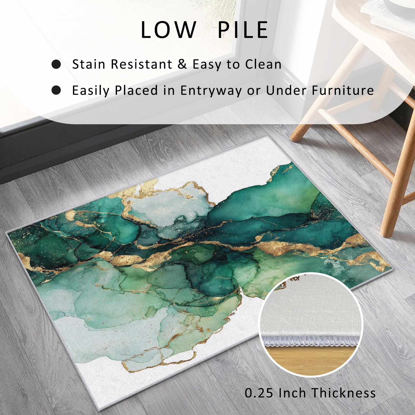 Generisch Tie-Dye Teppich Klein 80 x 150 cm Wohnzimmer Mit Grün Gold Marmor Muster, Tie-Dye Bettvorleger Schlafzimmer Deko, Waschbar Teppiche Gegend Kurzflor rutschfest