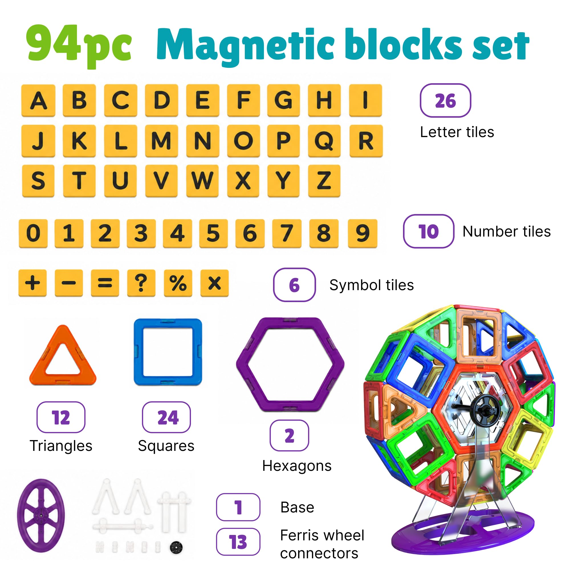 Desire Deluxe zestaw magnetycznych klocków, wielokolorowe, 94 sztuki,