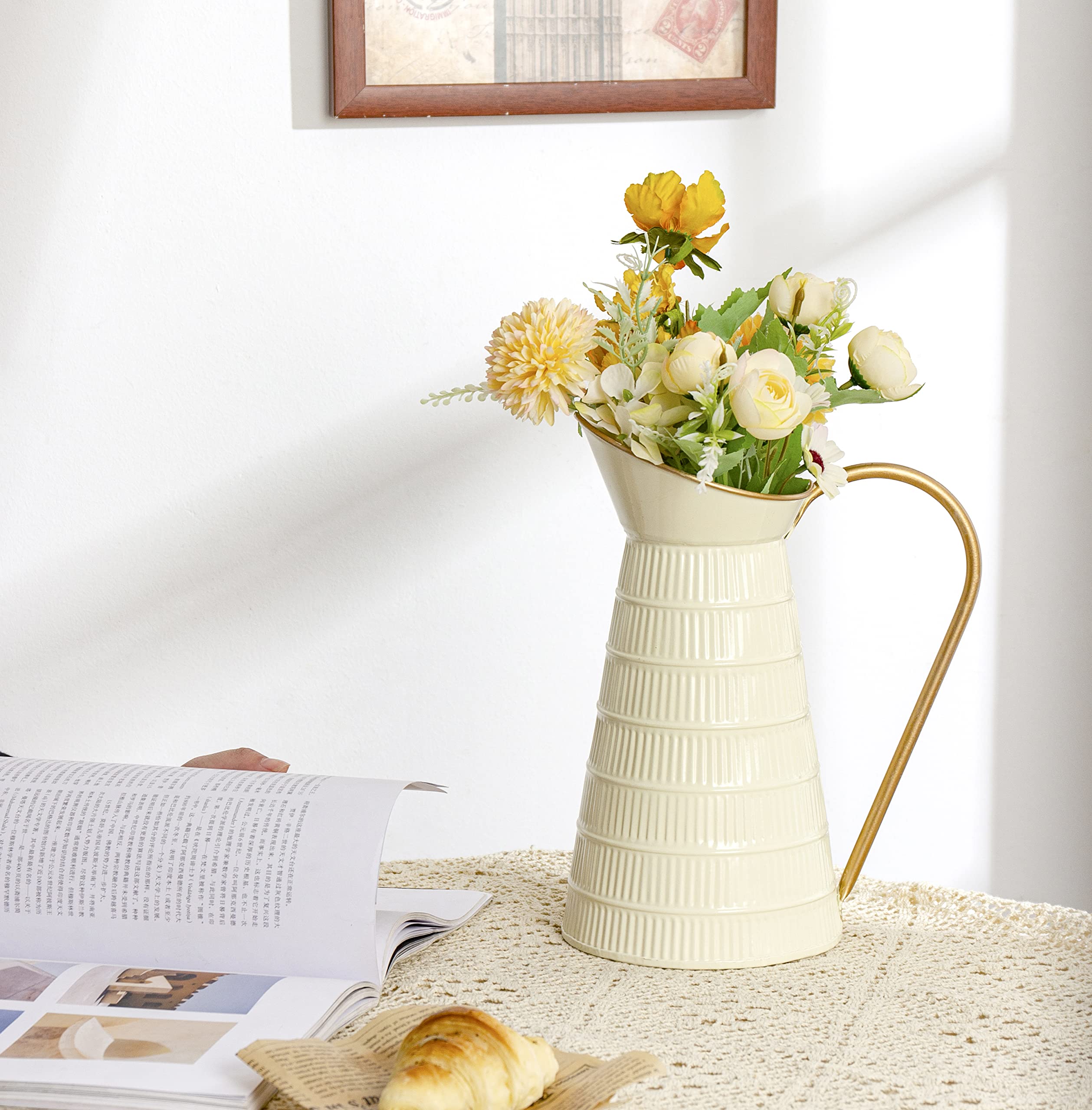 Elegante jarrón de Metal Blanco Crema, jarrón galvanizado de Granja, Jarra de Leche Decorativa rústica para Flores