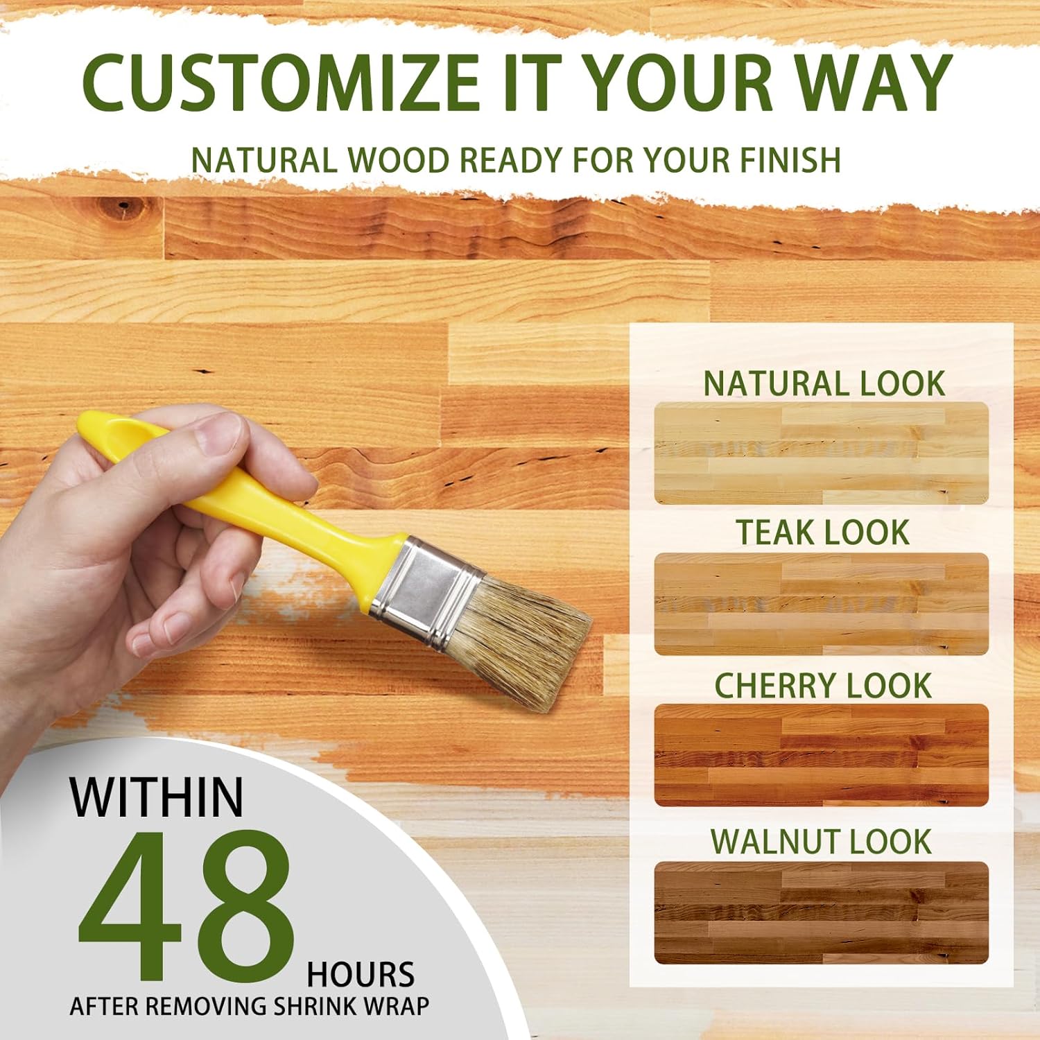 3ft Butcher Block Countertop– 36"x25" Solid Birch Wood DIY Countertop, Durable Counter Table Tops for Kitchen Island, Bar, Workshop, Laundry Counters Dining Room Tables 1.5" Thick Unfinished