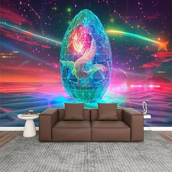 VGHUYEVOGERE Modern Wallpaper Murals 3D Abstract Wireframe Vivid 80 s Neon Colors Poster Peel and Stick Removable Self-Adhesive PVC Wall Stickers for Nursery Kids Bedroom TV Wall Decor