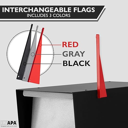 Miniatura 3 de Ilyapa Buzón moderno, listo para montar, acero recubierto de polvo negro, buzón grande soldado en la acera, resistente a la intemperie, resistente a