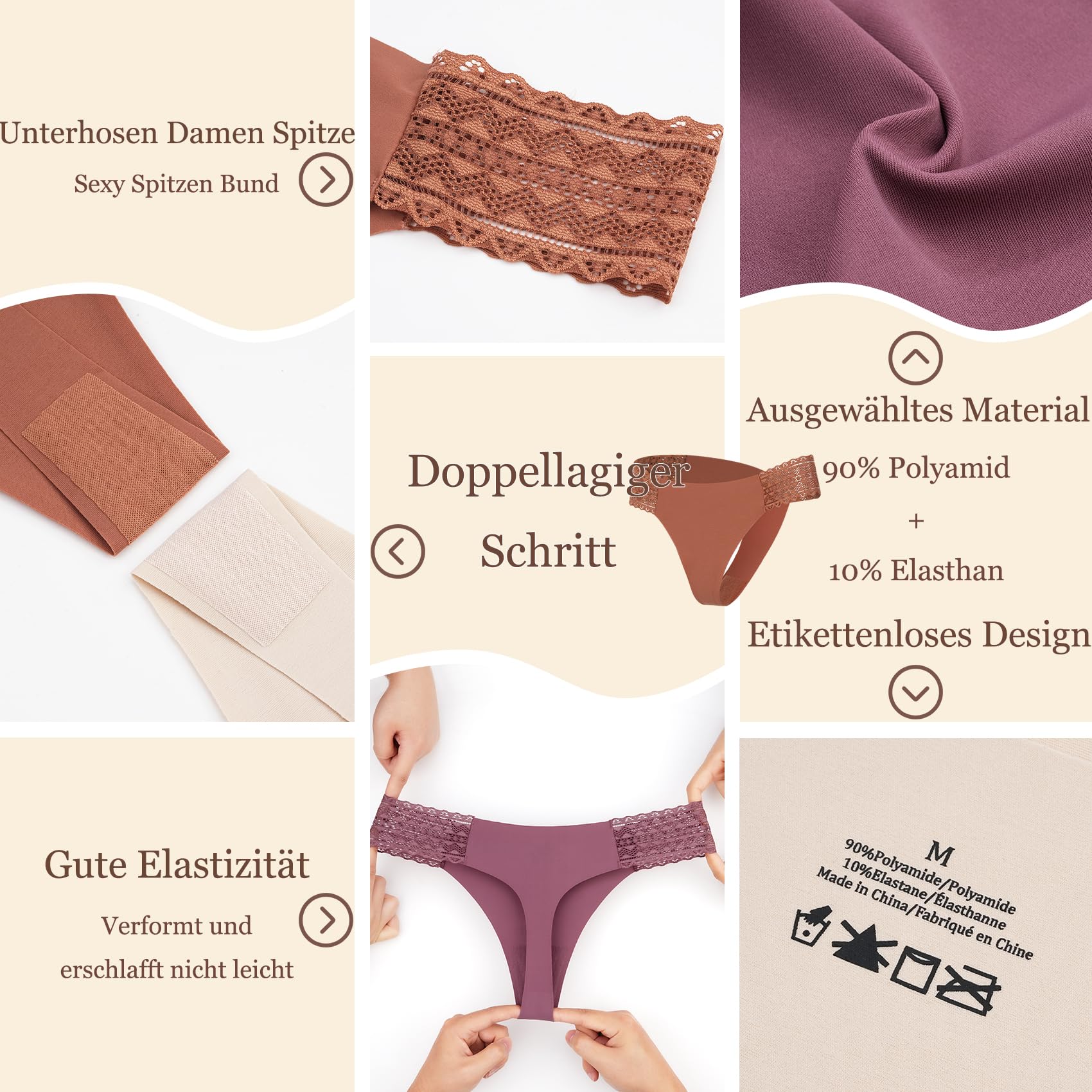 ALL OF SHE 6er Pack String Tanga Damen Nahtlose Unterwäsche Frauen Sexy Unterhosen Damen Spitze Seamless V-Waist Dessous Thong Mehrpack S-XL