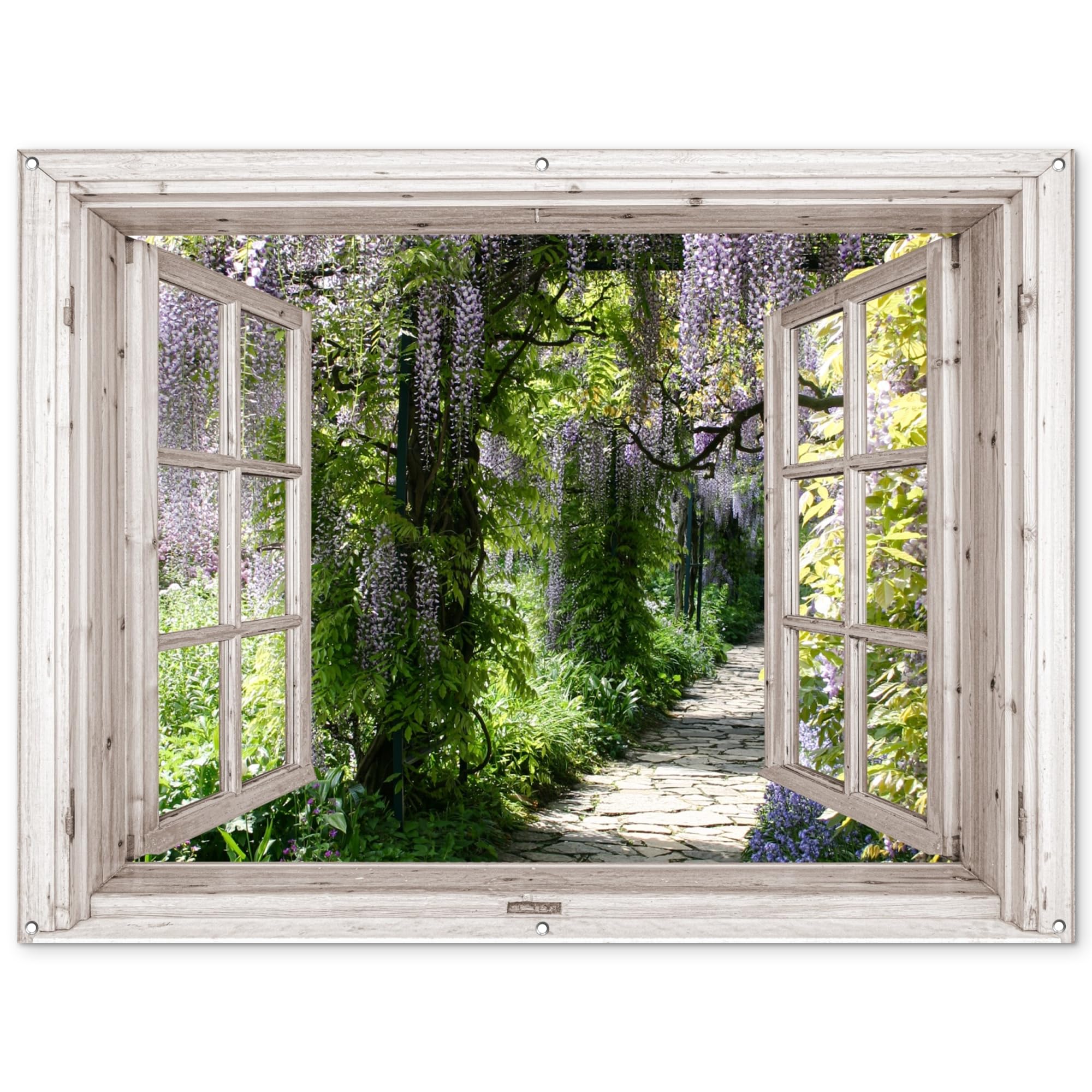 MuchoWow© Garden Poster 62"x47" / 160x120 cm Wall Decor Posters Balcony Accessories Outdoor Decorations Gardens Outside Art Decoration Wisteria - Flowers - See-through - Tree - Spring