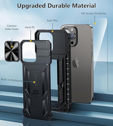 Miniatura 5 de FNTCASE Funda para iPhone 15-Pro-Max Cubierta protectora de grado militar a prueba de caídas, resistente a prueba de golpes, con soporte y tobogán