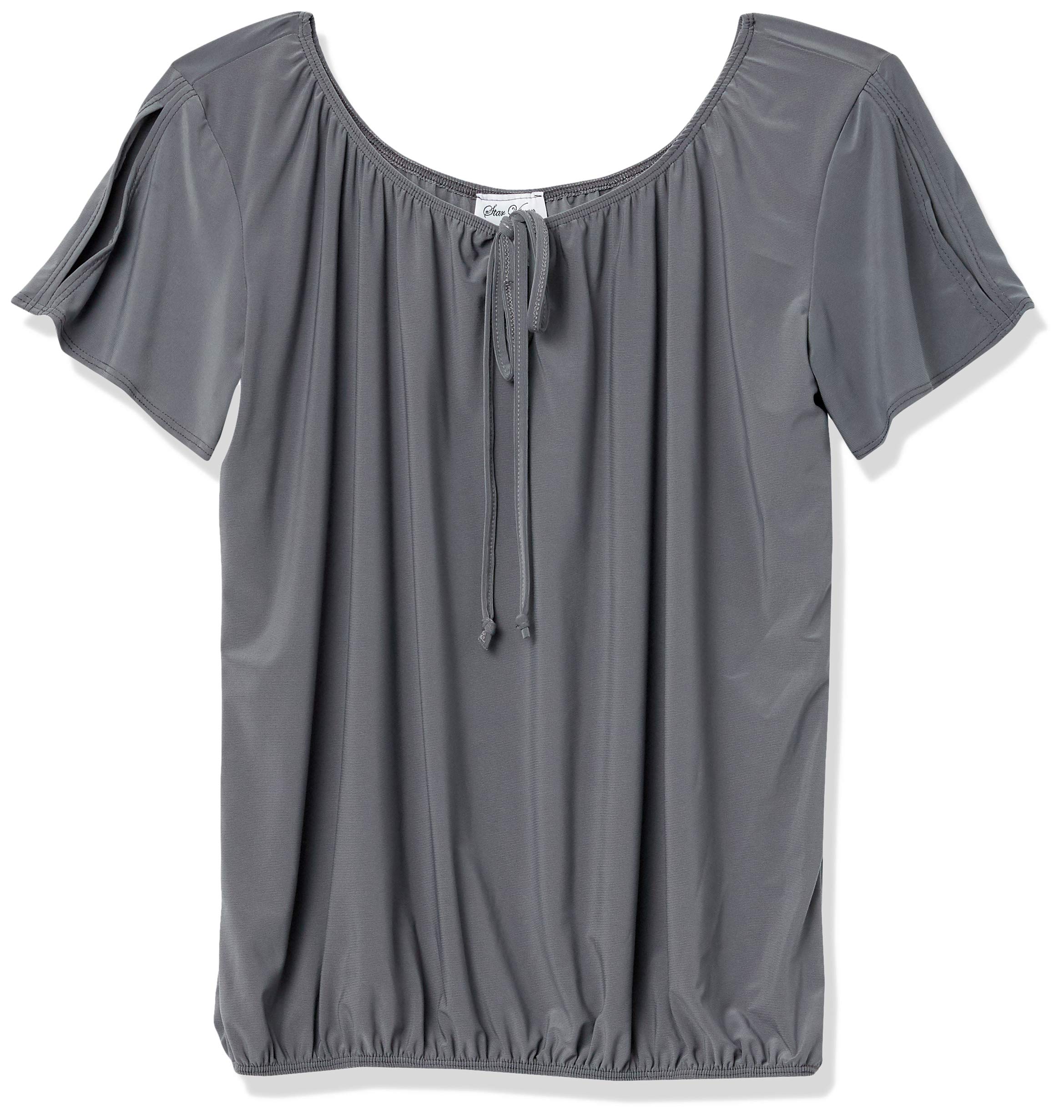 Star Vixen womensShort Slit Sleeve Keyhole-tie Peasant Top Short Sleeves Blouse - Grey - Large