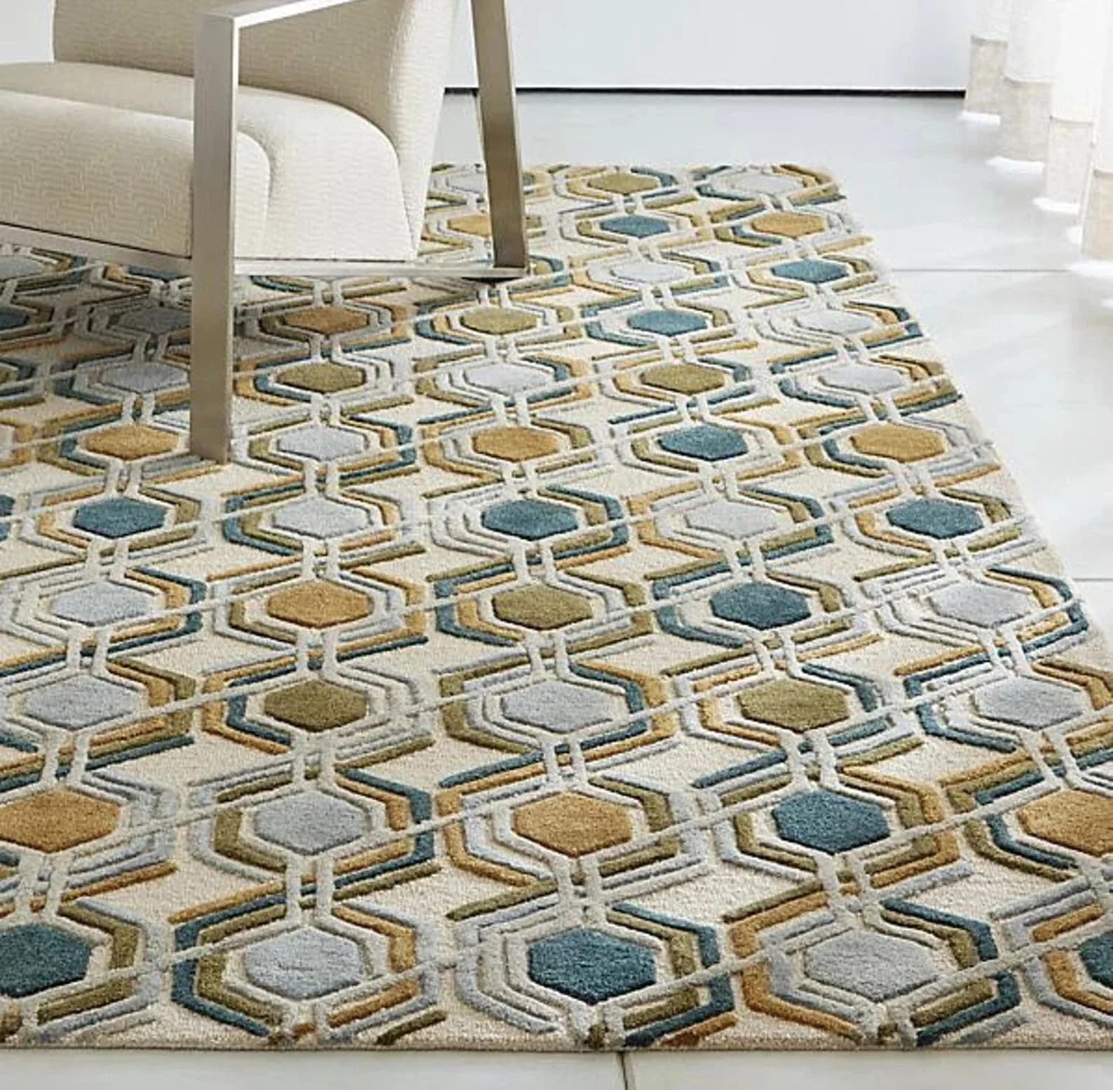 Anthrofy Modern Area Rug - 8’ x 10' – Handmade Wool Area Rugs –Beige – Rugs for Living Room, Bedroom – Anti-Skid – Carpets with Non-Slip Natural