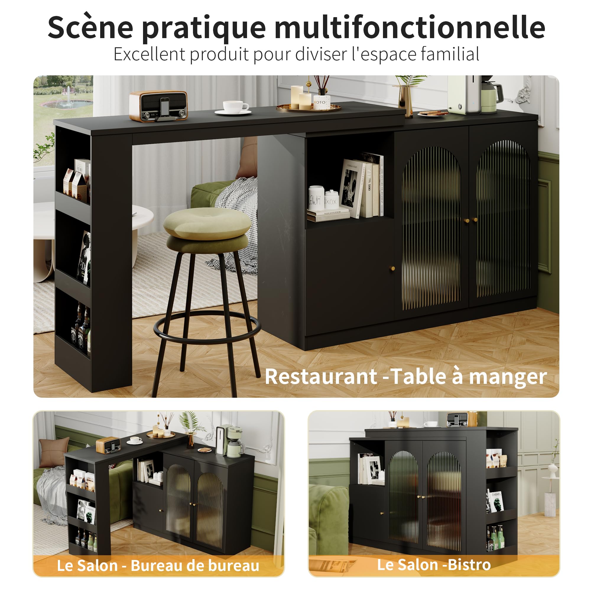 Mobile da bar girevole a 360°, moderno e semplice, mobile da bar e da pranzo, multifunzione, con porta in vetro, (corpo principale 120 x 40 x 97 cm)