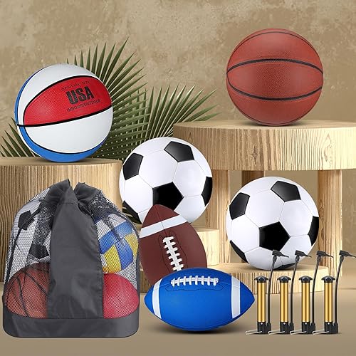 Miniatura 4 de Liliful 12 Pcs Sport Balls Set for Kids Teens, Include Official Size 5 Basketball, Size 6 Football, Size 4 Soccer Ball, 2 Sport Equipment Bags, 4