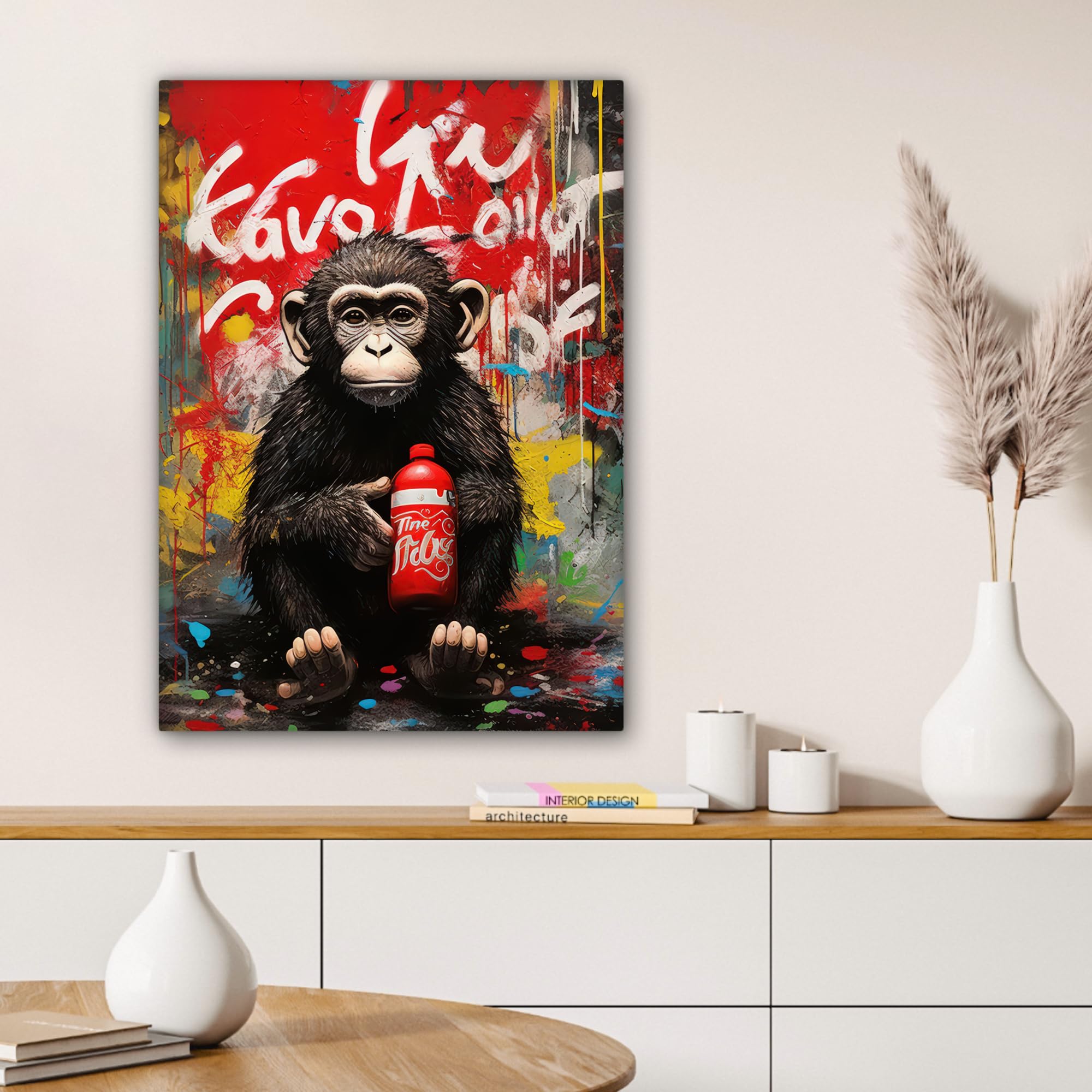 MuchoWow© Canvas Schilderij 70x50 cm Kamer Decoratie Woonkamer Slaapkamer Room Decor Wanddecoratie Wall Art Painting Meisje - Ballon - Hart - Graffiti