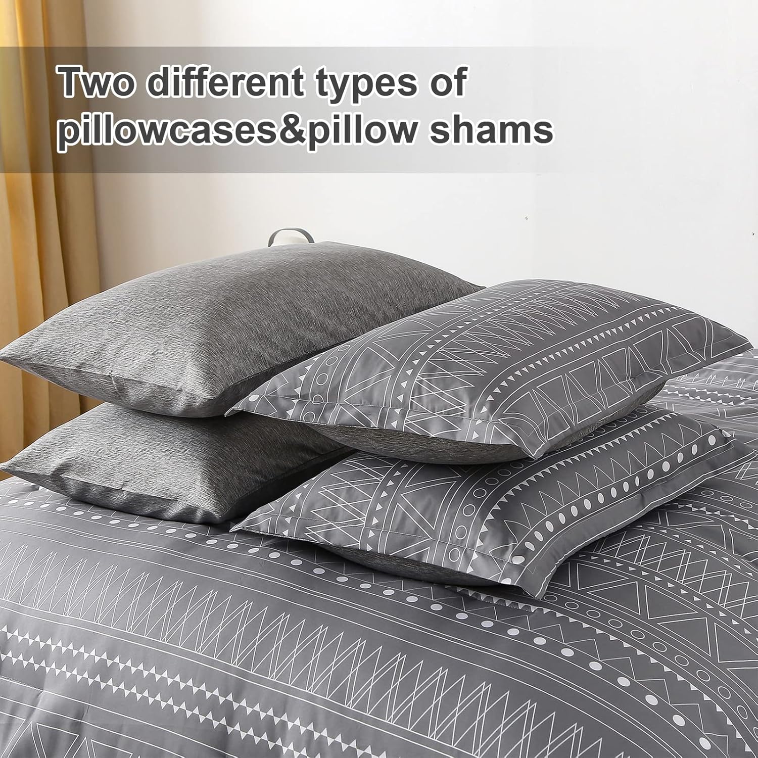 WONGS BEDDING Grey Boho Comforter Set Queen Size,Dark Grey Bed in a Bag 7 Pieces Texture Stripe Comforter Reversible Soft Microfiber Bedding Set for All Season with Sheets, Pillowcases & Shams - Image 5