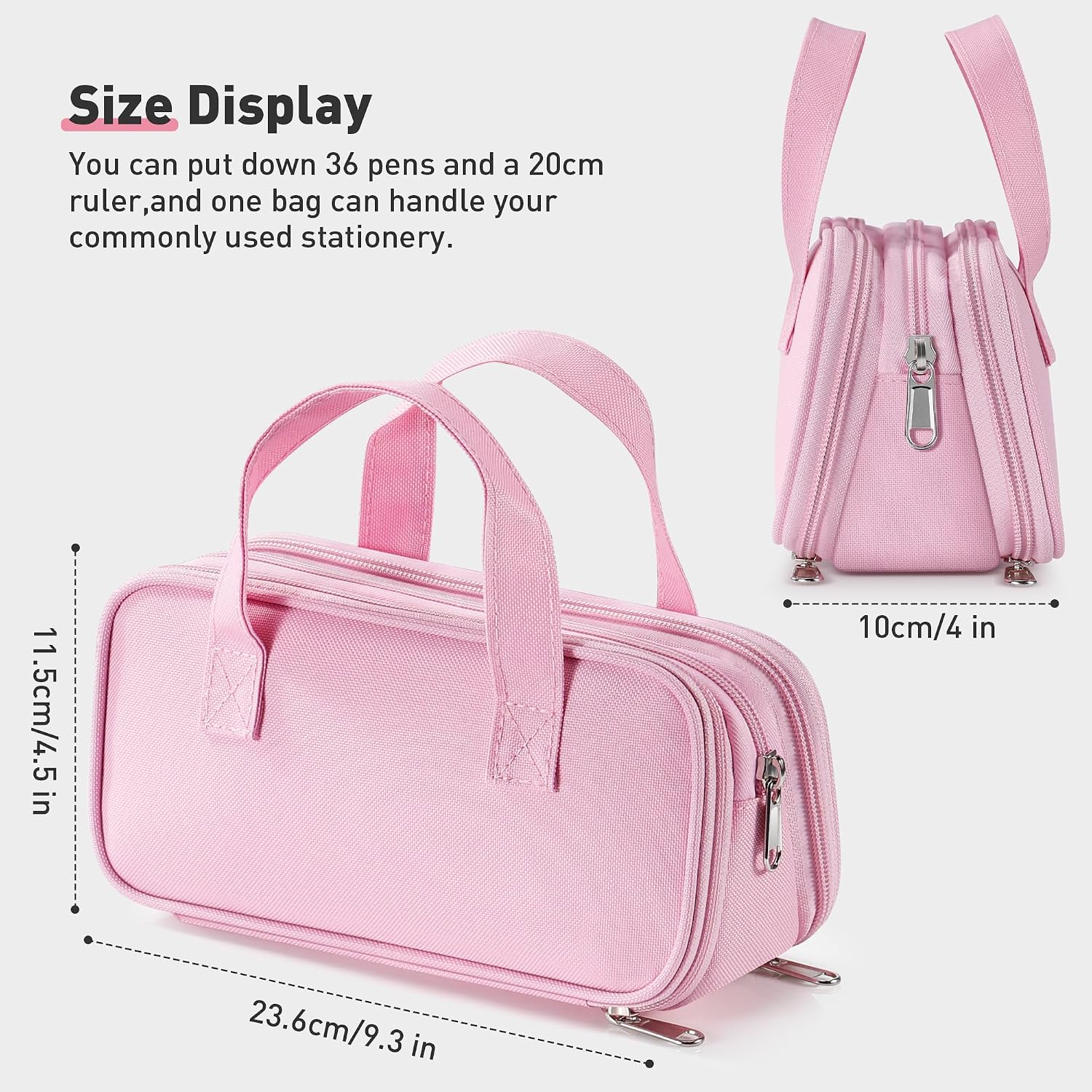Zannaki Large Pencil Case, Big Capacity Pencil Pouch Pen Bag with 3 Compartment, Portable Canvas Stationery Organizer with Zipper, Cute Aesthetic School Supplies for Teen Girls Boys College,Pink image 3
