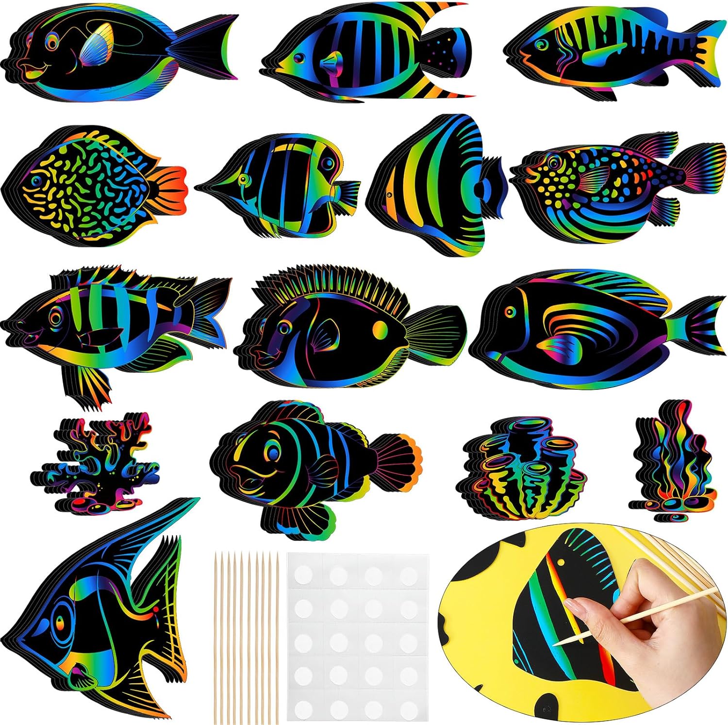 Liliful 60 Pcs Tropical Fish Scratch Cards Ocean Scratch