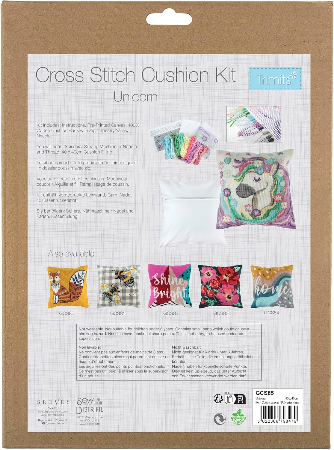 Trimits Half Stitch Cushion Kit, Unicorn, 40 x 40cm (15.75 x 15.75in)