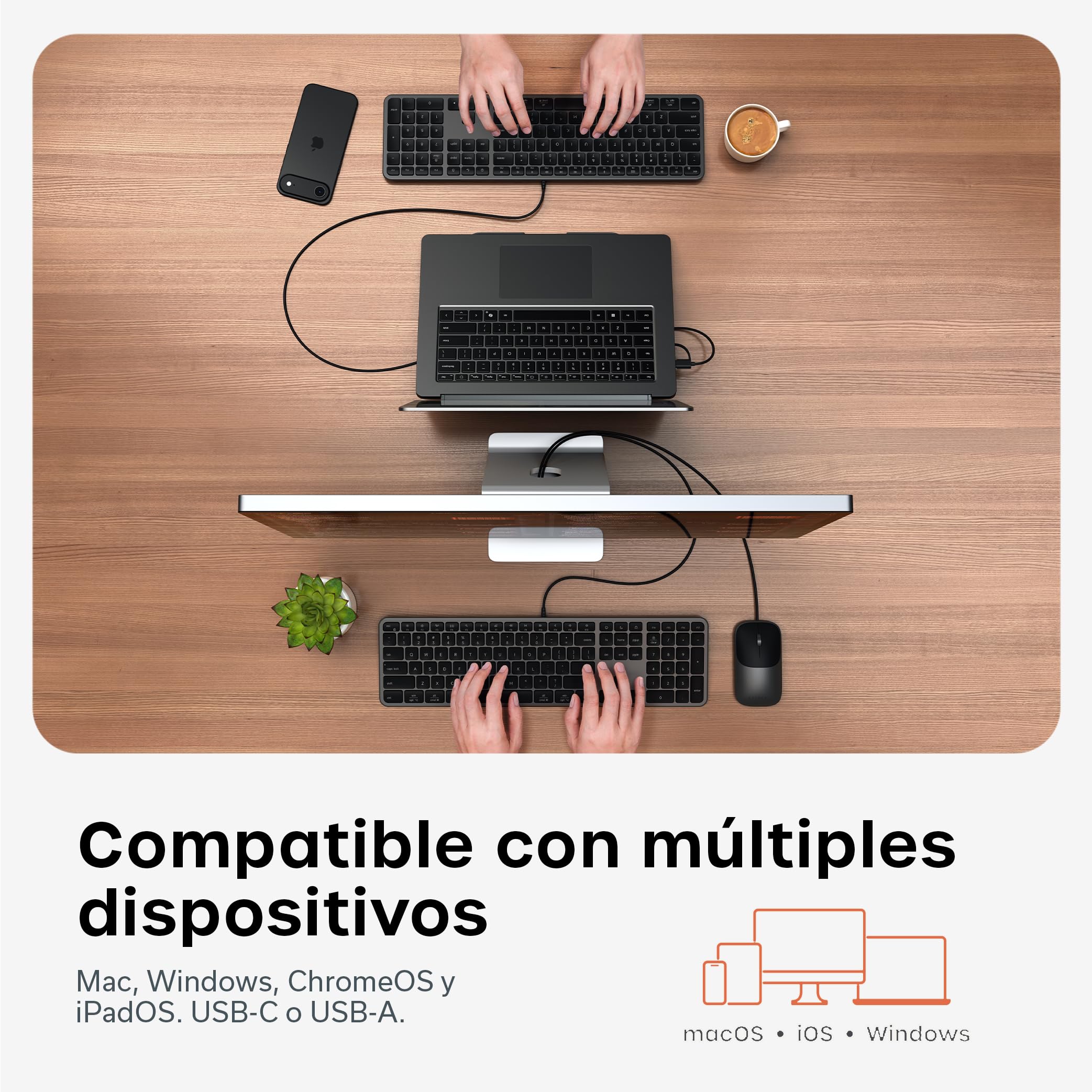 SATECHI Teclado y Ratón con Cable Slim CLX3, QWERTY US, Negro Espacial | Distribución Americana, teclado y ratón con cable, USB-C Plug and Play, para Mac, PC Windows y Android