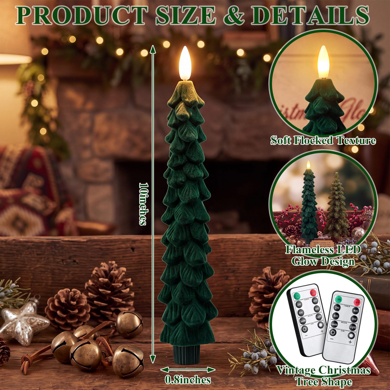 Tujoe 4 velas LED sin llama para árbol de Navidad con control remoto