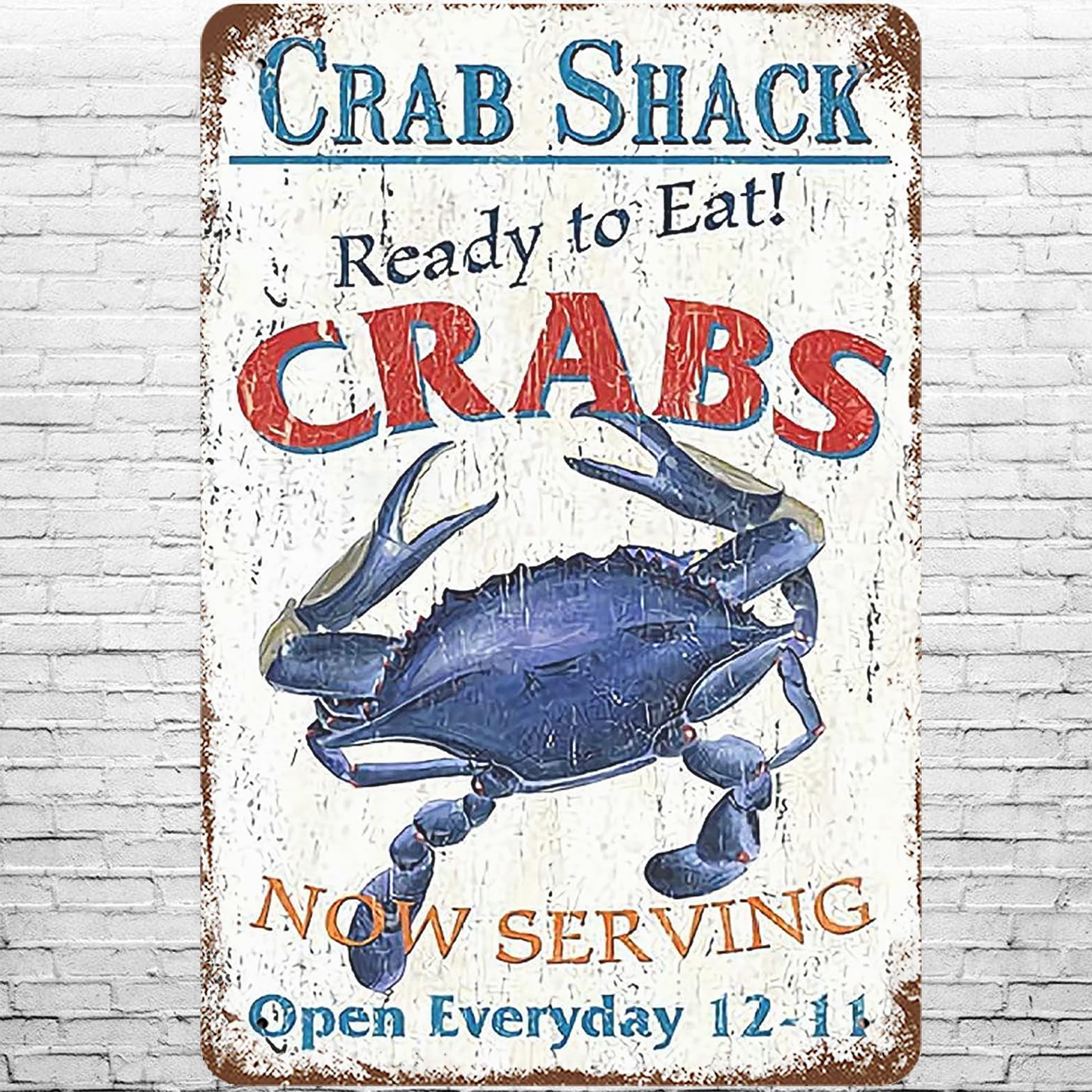 Metal Sign 8"x12" Vintage Crab Shack, Ready to Eat, Retro Wall Decor Crabs Now Serving Open Everyday Retro Painting Tin Signs Poster for Home Living Room Bedroom Garden Garage Office Cafe Bar Pub