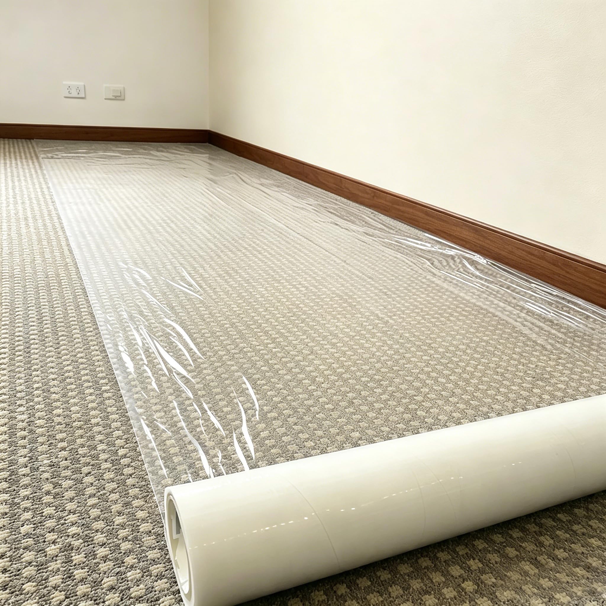 YADI Film adhésif de protection de tapis transparent pour moquette avec retrait propre et déroulement facile, rouleau de protection pour tapis, peinture, rénovation, animaux de compagnie, construction