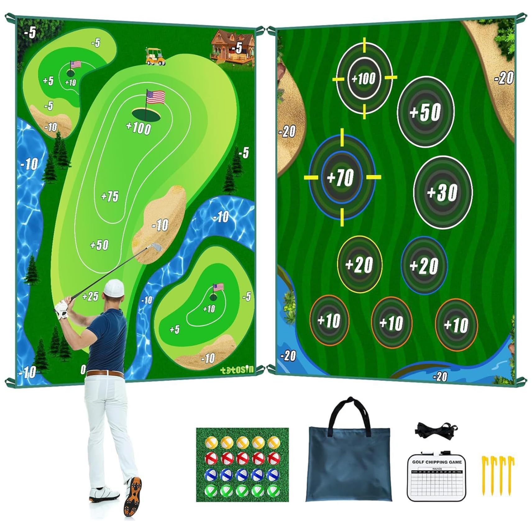 Bemonew Sticky Golf Chipping Mat Golf Chipping Game, Double Sided Game Mat with Sticky Balls Indoor & Outdoor Practice for Backyard, Lawn, Office Fun