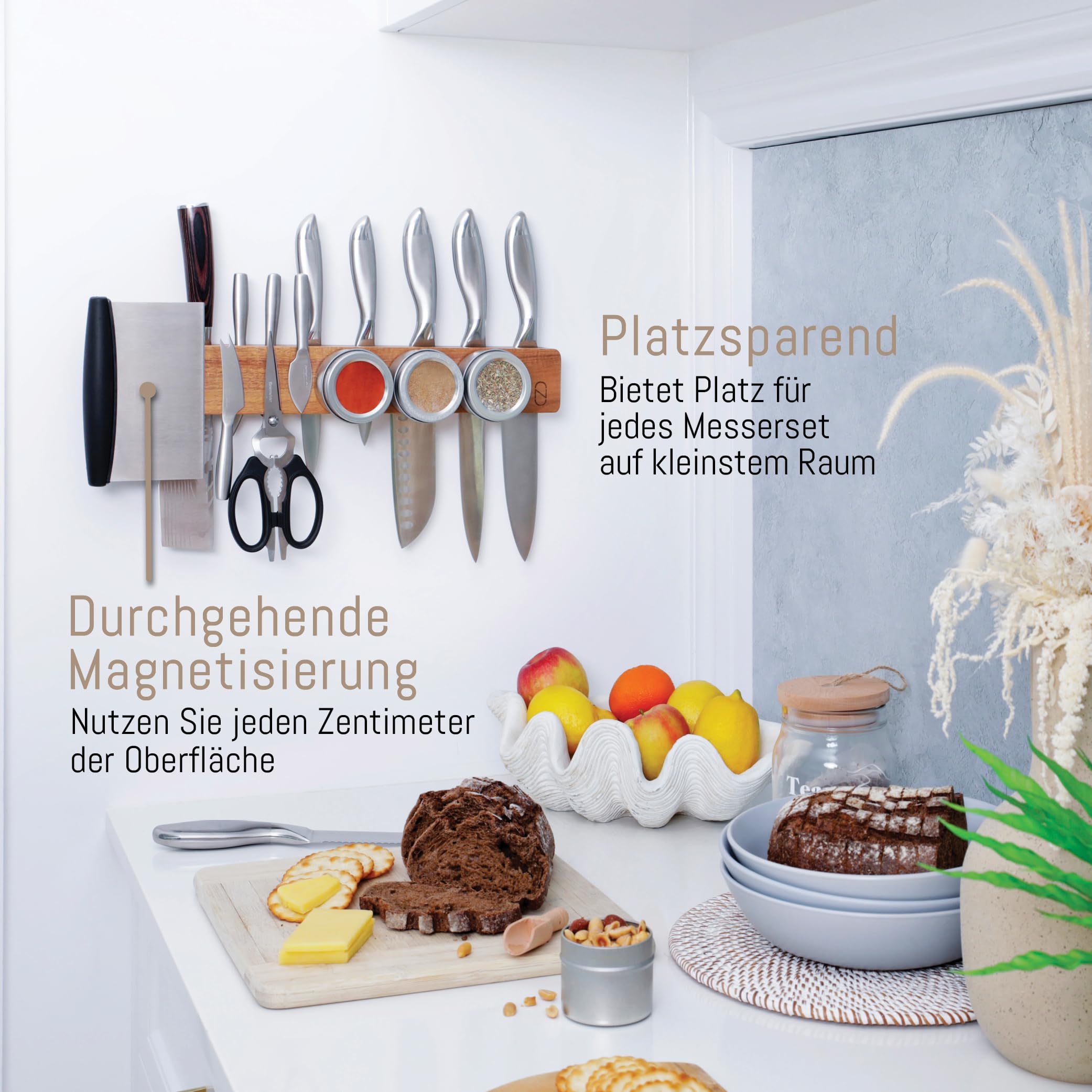 Prämie 41 cm Magnetleiste für Messer, Wand Messerhalter Magnetisch mit Doppelhalterung aus Edlem Holz - Messer Magnetleiste, Magnet Messerhalter, Messerleiste Magnetisch Holz, Messermagnet