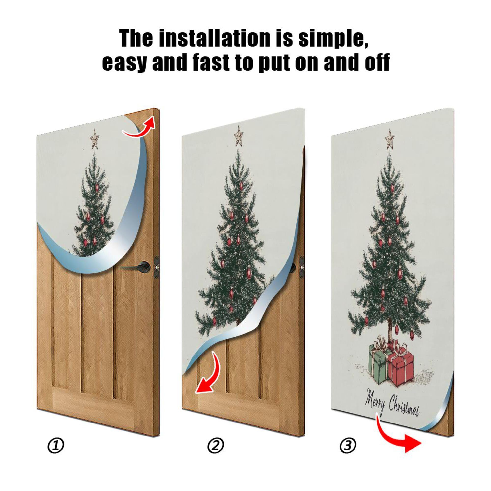 SEHANY Winter Christmas Tree Door Cover Outdoor Decor, High Stretch Fabric Christmas Front Door Cover Christmas Banner Door Cover for Front Door Festive Party Home Decor 35 * 79inch