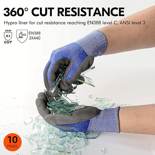 Miniatura 2 de Vgo... 10 pares de guantes ANSI A3 resistentes a cortes para protección de manos, guantes de trabajo y jardinería con revestimiento de látex (talla
