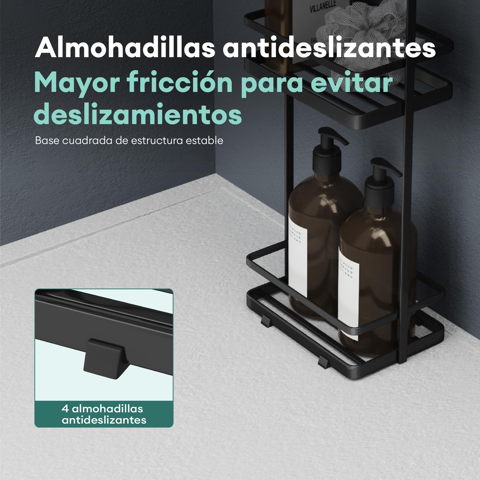 Mai & Mai Estante de Baño de Pie con 3 Niveles, Espacio Amplio para Almacenaje, Asa Práctica, Drenaje Rápido, de Acero Carbono y Base Antideslizante, Ideal para Baño y Bañera, Negro,Reglo-02 | Reglo-02 - Estantería de pie para baño (18 x 12,5 x 67,3 cm, m