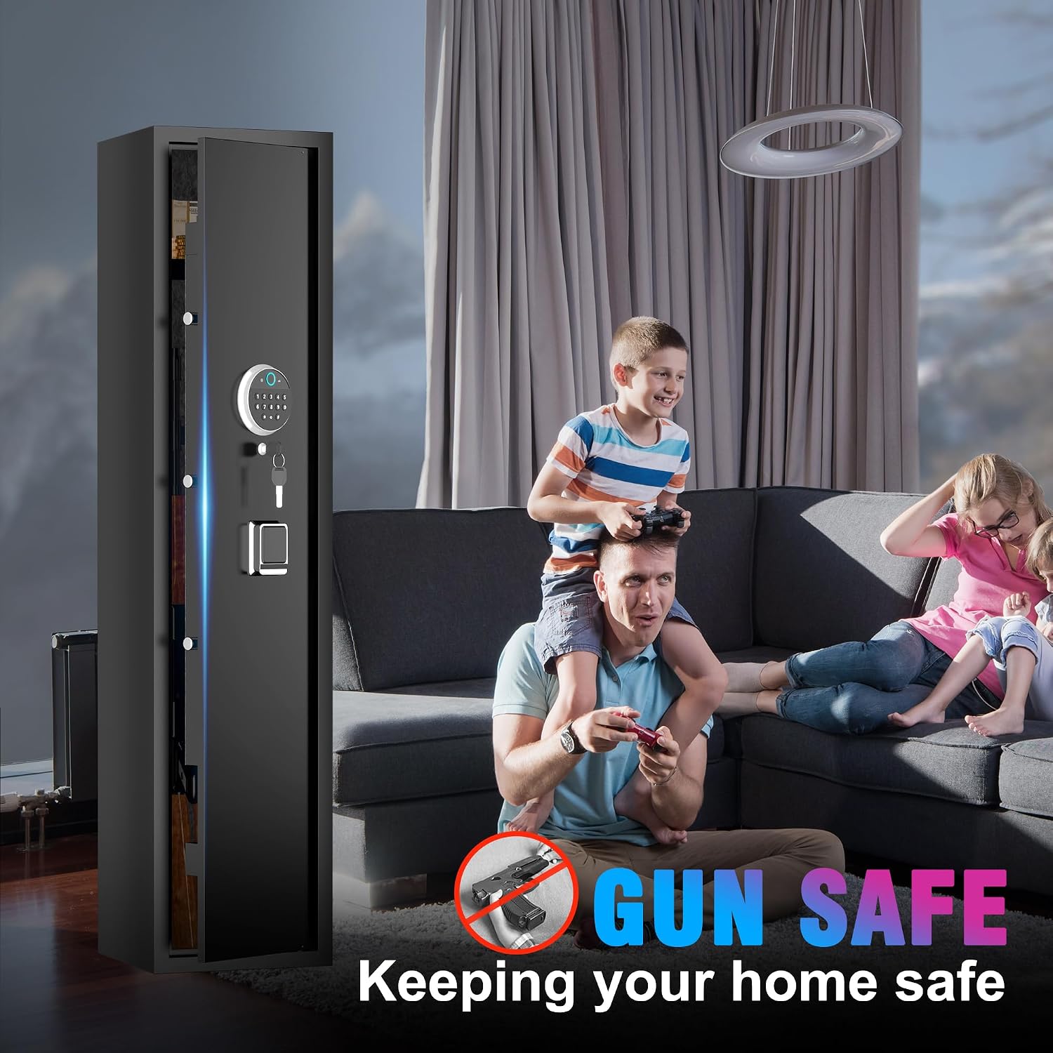 Rifle Gun Safe, Gun safes for Rifles Pistols and Shotguns, Electronic Locking Quick Access Long Gun Cabinet with Removable Storage Shelf/Adjustable Gun Racks/Pockets, No Assembly Required