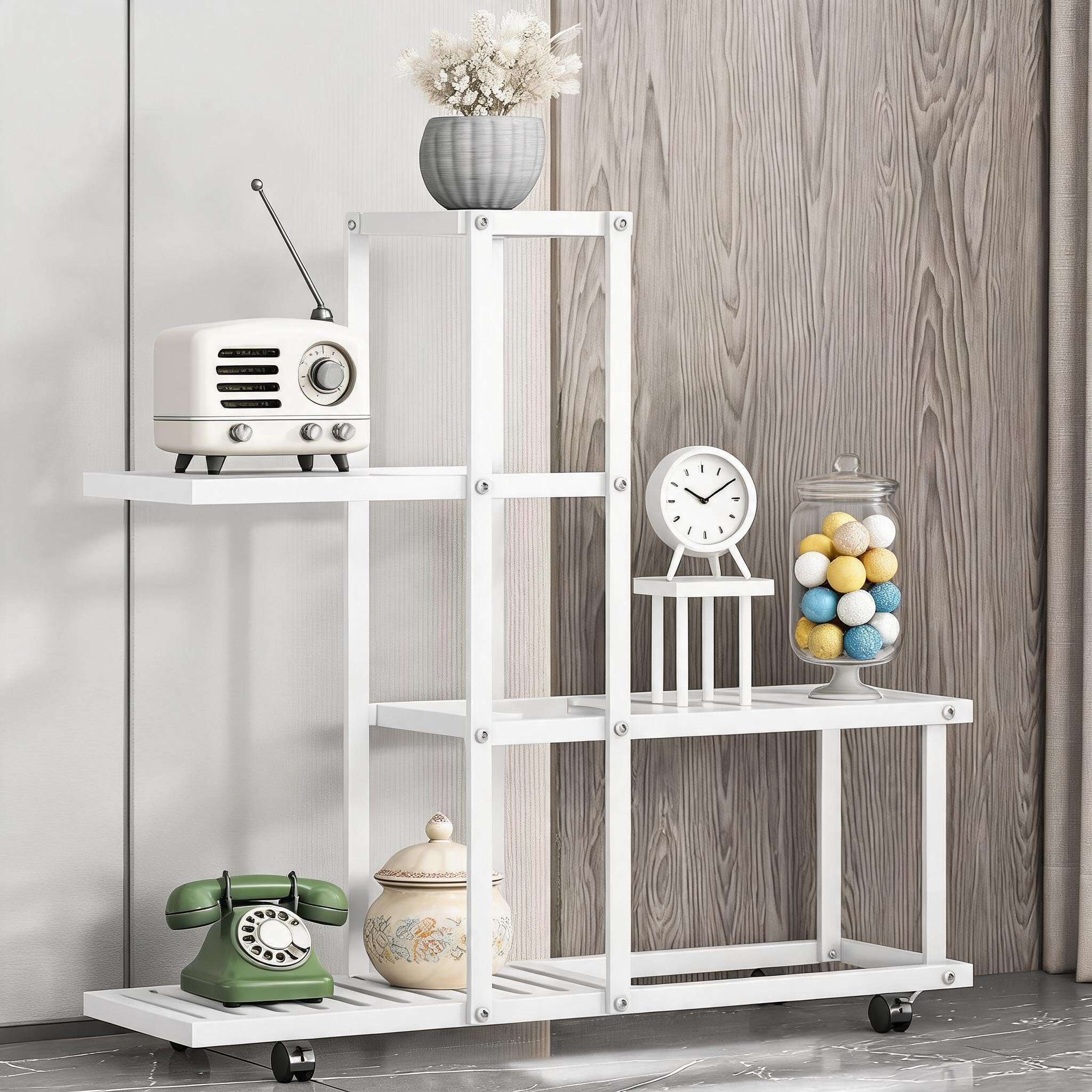 Garvee Portapiante da Interno ed Esterno a 4 Livelli, Scaffale per Piante in Ferro per 6 Vasi, Supporto Fiori Pieghevole e Girevole, Espositore Piante Salvaspazio per Soggiorno, Balcone e Giardino